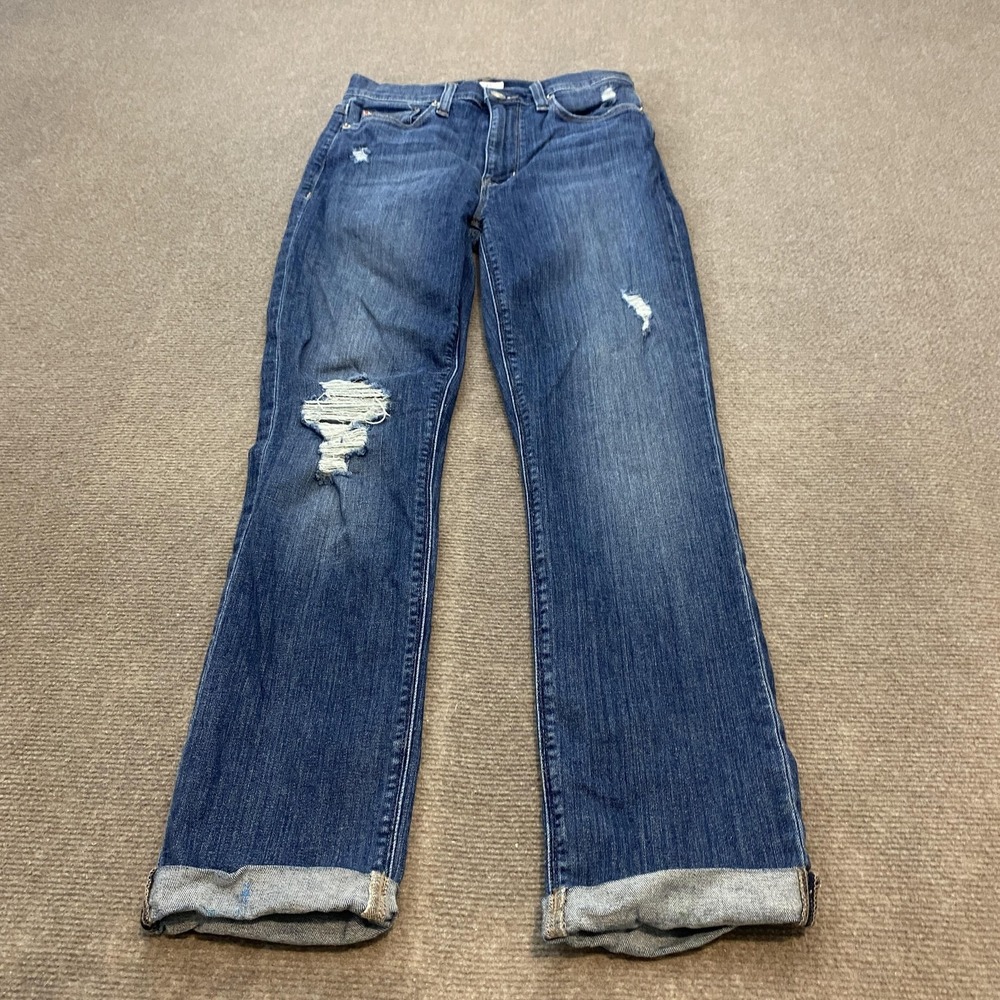 Hudson Blair High Rise Straight Crop Jeans‎ Womens 26 Blue Distressed Denim